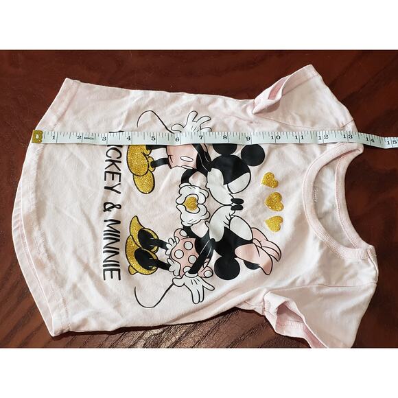 Disney Junior Pink Mickey & Minnie Kissing Hearts Short Sleeved Shirt - Size 2T - Picture 4 of 5